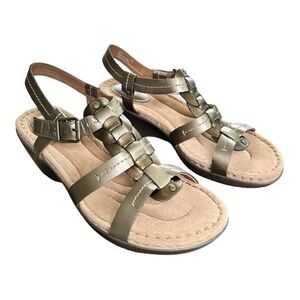 Clarks Artisan Two Tone Metallic Bronze Gold Leather Buckle Sandals W Size 11
